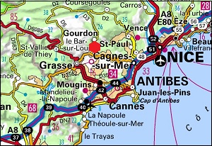 Carte de Bar sur Loup et des Alpes Maritimes