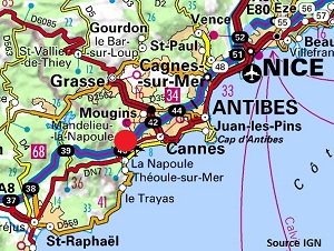 Carte des environs de Mandelieu