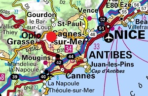 Carte d'Opio à proximité de Grasse