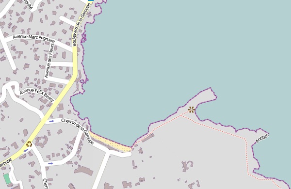 Carte des plages de la Garoupe à Antibes
