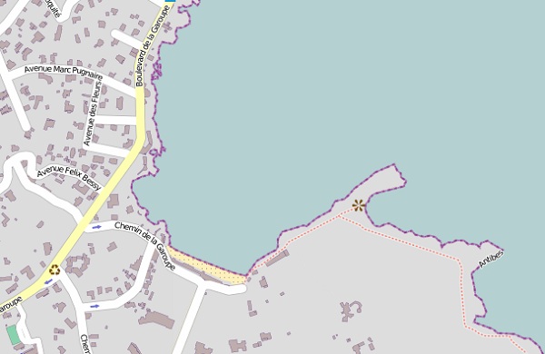 Mappa della spiaggia di Garoupe in Antibes