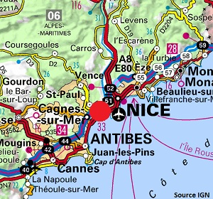 Carte de St Laurent du Var sur la Côte d'Azur