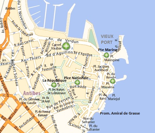 Carte du Vieil Antibes avec les points d'intérêts