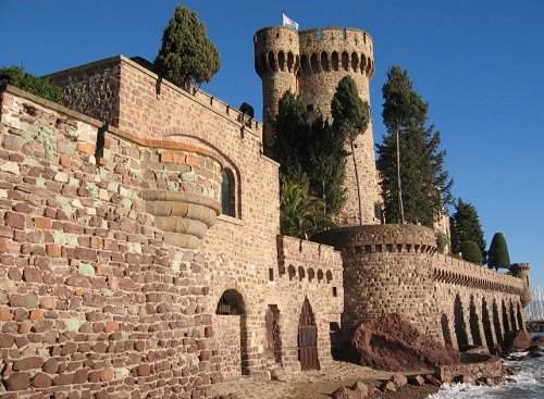 The chateau of Mandelieu la Napoule with a small beach